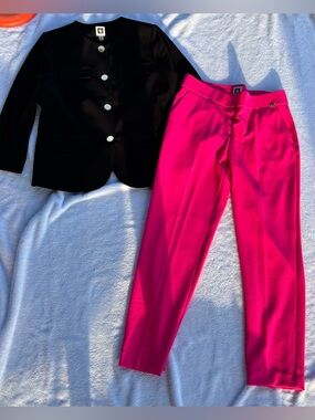 Anne Klein Black Jacket with Bright Pink Straight-Leg Pants